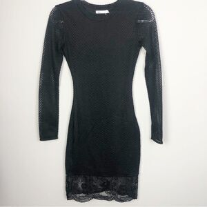 ZARA | NEW Black Mesh Fishnet Long Sleeve Bodycon Mini Dress Women’s Size XS